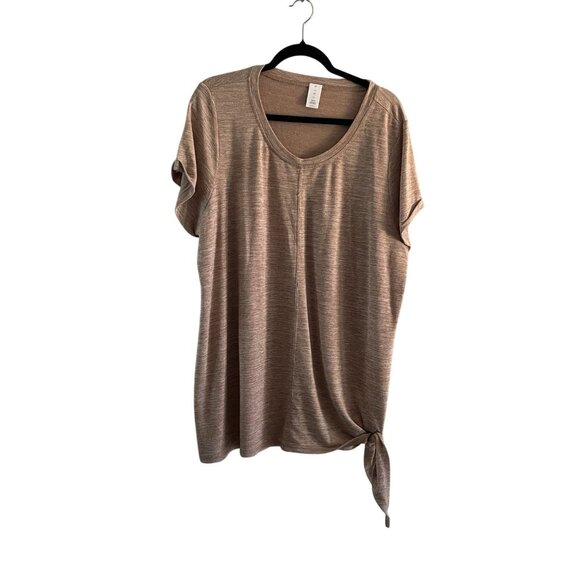 LIVI Lane Bryant Women 22/24 Tan Heather Short Sleeve Side Tie Tunic T-Shirt - Picture 1 of 10